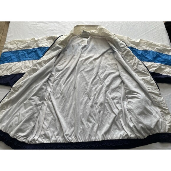 Vintage Adidas Windbreaker Jacket Mens XL White Blue Striped Y2K Zip Up Nylon - Picture 8 of 10